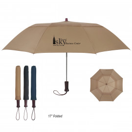 Product: 44" ARC TELESCOPIC FOLDING WOOD HANDLE UMBRELLA