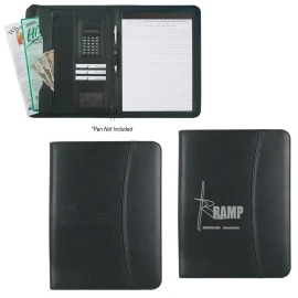 Product: LEATHER LOOK ZIPPERED PORTFOLIO WITH CALCULATOR