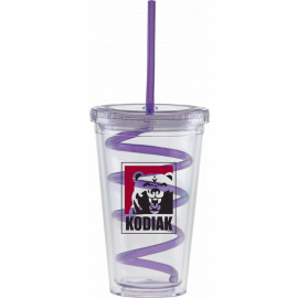 Product: Carnival Cups-Color Curly Straw, Clear Lid Purple