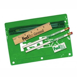 Product: Premium Translucent Pouch School Kit w/ 2 Pencils, 6" Ruler & Eraser