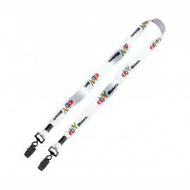 Product: 3/4" Polyester Dye Sublimated Double Metal Bulldog Clip Lanyard