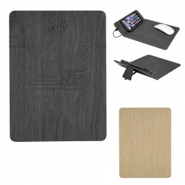Product: WOODGRAIN WIRELESS CHARGING MOUSE PAD WITH PHONE STAND