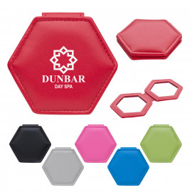 Product: LEATHERETTE COMPACT MIRROR WITH DUAL MAGNIFICATION