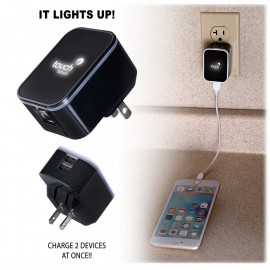 Product: LIGHT-UP-YOUR-LOGO DUO USB WALL CHARGER