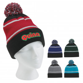 Product: TRI-TONE STRIPED POM BEANIE WITH CUFF