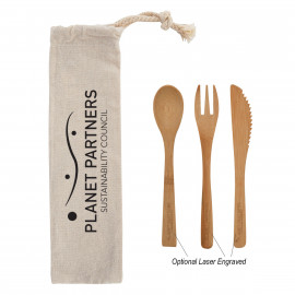 Product: 3 PIECE BAMBOO UTENSIL SET IN TRAVEL POUCH