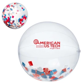 Product: 16" Red, White and Blue Color Confetti Filled Round Clear Beach Ball