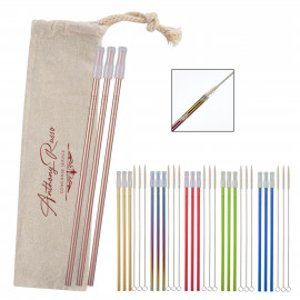Product: 3- PACK PARK AVENUE STAINLESS STRAW KIT WITH COTTON POUCH