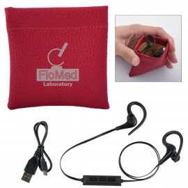 Product: Leatherette Squeeze Tech Pouch With Wireless Earbuds