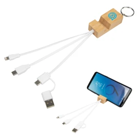 Product: BAMBOO PHONE HOLDER KEYRING WITH CHARGING CABLES