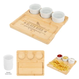 Product: BAMBOO SERVING TRAY WITH CERAMIC BOWLS