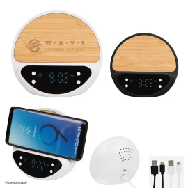 Product: 10W BAMBOO WIRELESS CHARGER WITH DIGITAL CLOCK