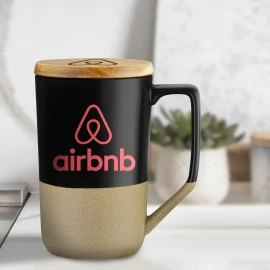 Product: 15 Oz. Two-Tone Ceramic Mug w/Wood Lid