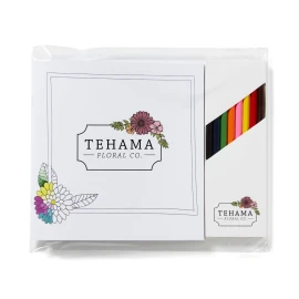 Product: Deluxe Flowers Adult Coloring Book & 8-Color Pencil Set