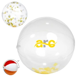 Product: 16" Yellow & White Confetti Filled Round Clear Beach Ball