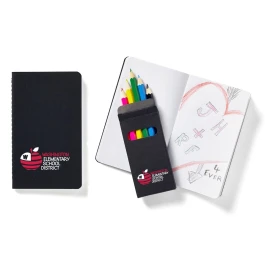 Product: Black Mini Notebook w/6-Color Pencil Set