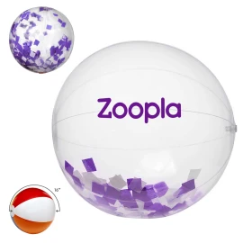 Product: 16" Purple & White Confetti Filled Round Clear Beach Ball