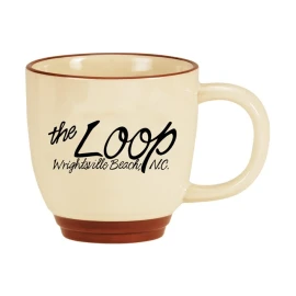 Product: M-Ware 14 Oz. Almond Bistro Mug w/Maroon Trim