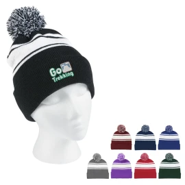 Product: Two-Tone Knit Pom Beanie With Cuff