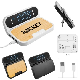 Product: 15W Bamboo Folding Charger With Digital Clock