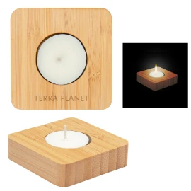 Product: Bamboo Tea Light Candle Holder With Candle