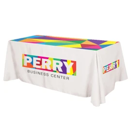 Product: Flat All Over Dye Sub Table Cover - 3-sided, fits 8' table