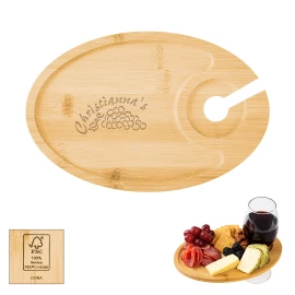 Product: Wine & Dine Recessed Bamboo Tray With Wine Glass Holder
