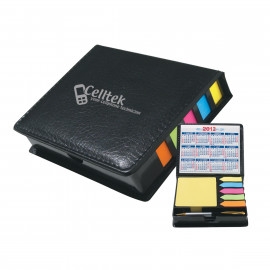 Product: SQUARE LEATHER LOOK CASE OF STICKY NOTES WITH CALENDAR & PEN