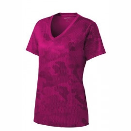 Product: Sport-Tek® Ladies CamoHex V-Neck Tee