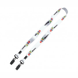 Product: 3/4" Polyester Dye Sublimated Double Metal Bulldog Clip Lanyard