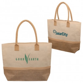 Product: WANDERLUST LAMINATED JUTE & CANVAS TOTE