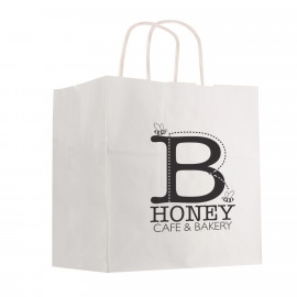 Product: KRAFT PAPER WHITE SHOPPING BAG - 10" X 10"
