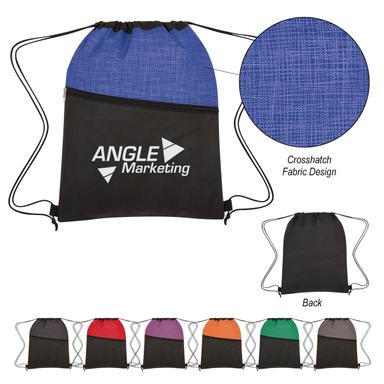 CROSSHATCH TWO-TONE NON-WOVEN DRAWSTRING BAG