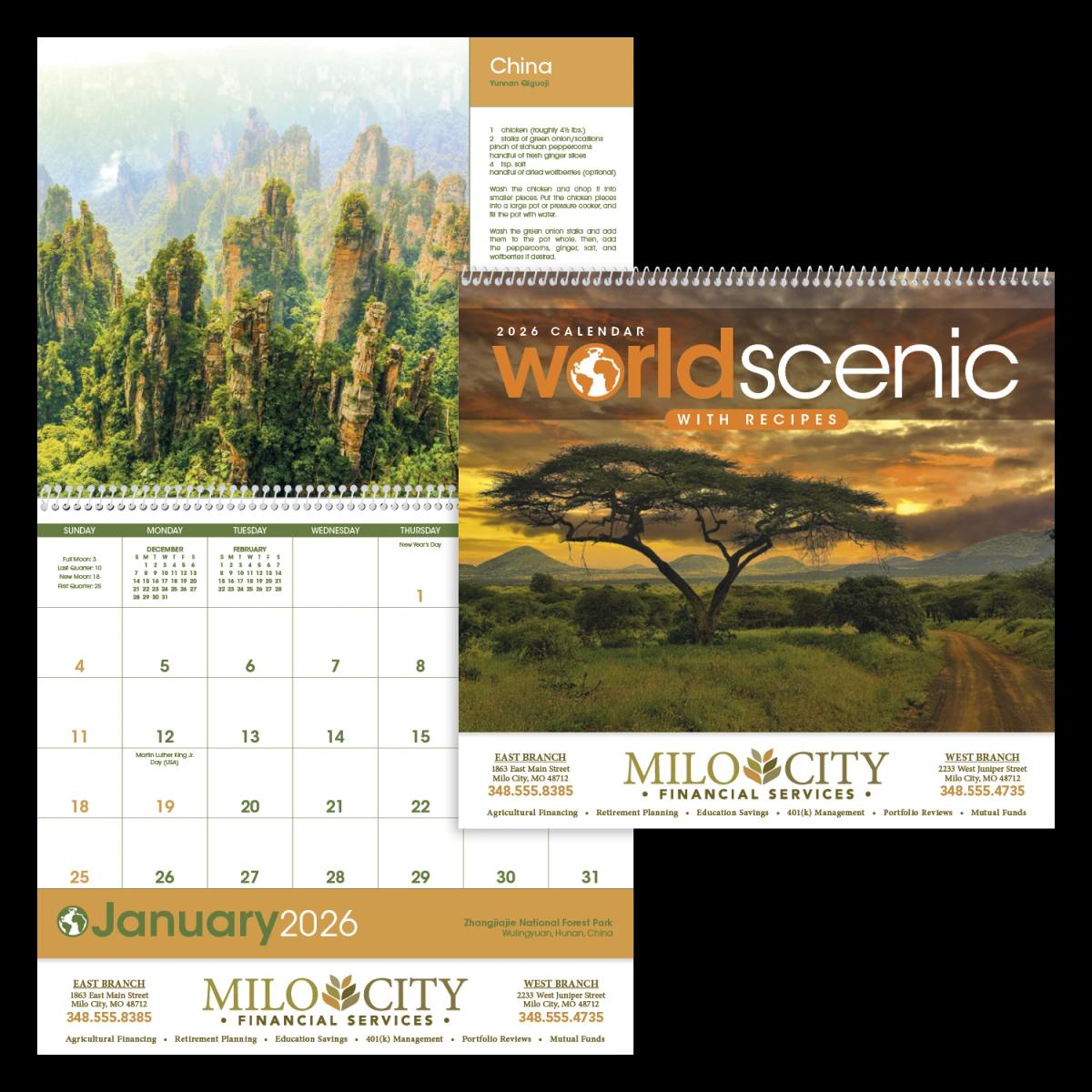 World Scenes with Recipe Calendar