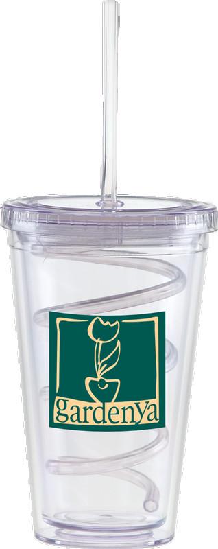 Carnival Cups-Color Curly Straw, Clear Lid