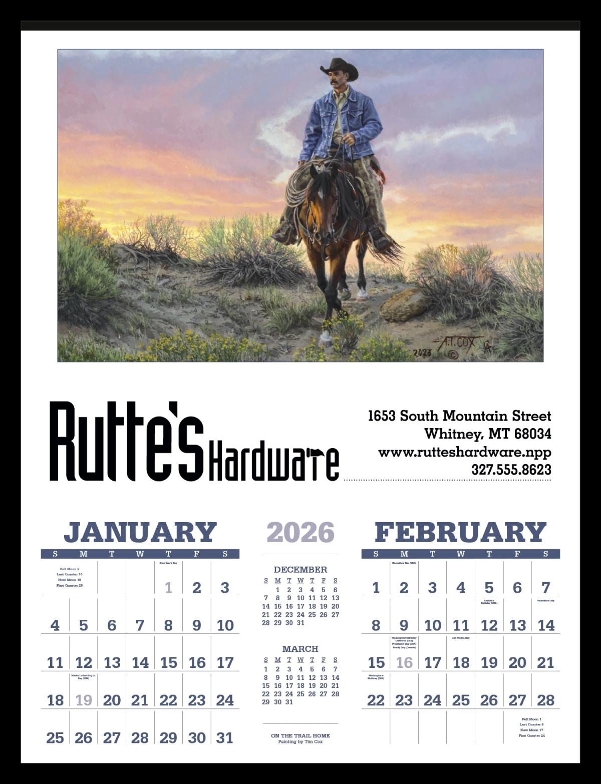 American West by Tim Cox Calendar, 2 Month View