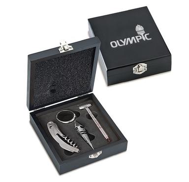 Wine Accessories Gift Set in Black Wooden Box
