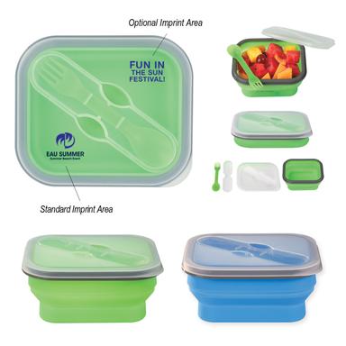 COLLAPSIBLE FOOD CONTAINER WITH DUAL UTENSIL
