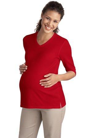 Port Authority® Ladies Silk Touch Maternity 3/4-Sleeve V-Neck Shirt