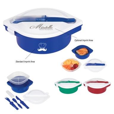 MULTI-COMPARTMENT FOOD CONTAINER WITH UTENSILS