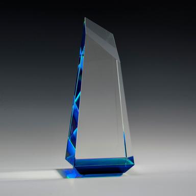 9" Lumen Crystal Award w/Blue Accent