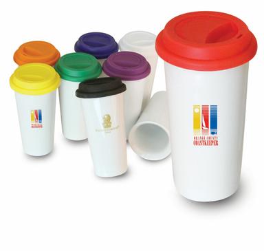 I'm Not a Big Plastic Cup - White 16 oz double wall ceramic tumbler with silicone lid
