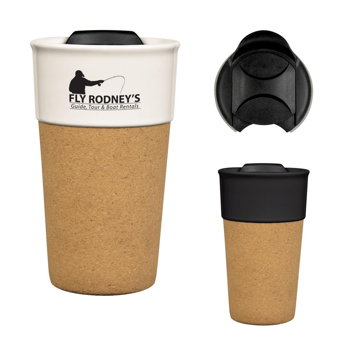 13 Oz. Brea Cork Ceramic Travel Mug