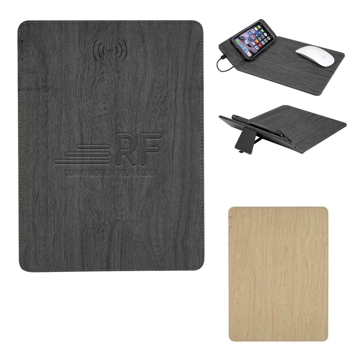 WOODGRAIN WIRELESS CHARGING MOUSE PAD WITH PHONE STAND