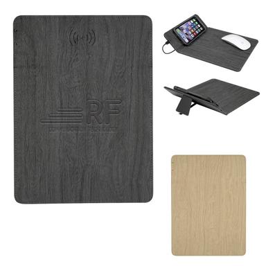 WOODGRAIN WIRELESS CHARGING MOUSE PAD WITH PHONE STAND