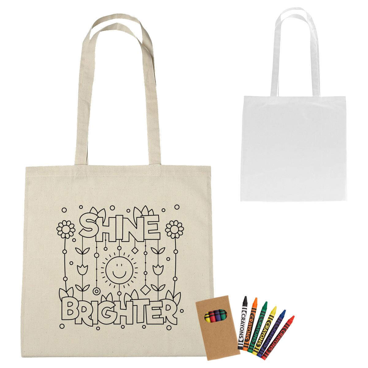 100% COTTON COLORING TOTE BAG WITH CRAYONS