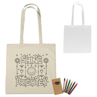 100% COTTON COLORING TOTE BAG WITH CRAYONS