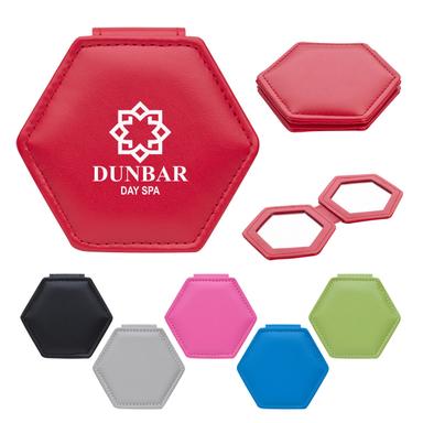 LEATHERETTE COMPACT MIRROR WITH DUAL MAGNIFICATION