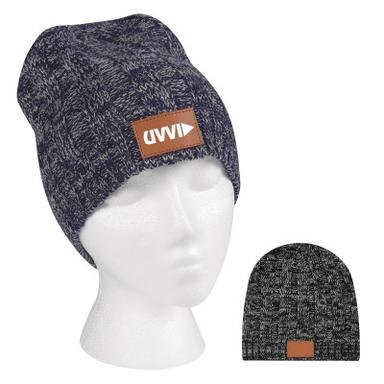 KNIT BEANIE WITH LEATHERETTE PATCH