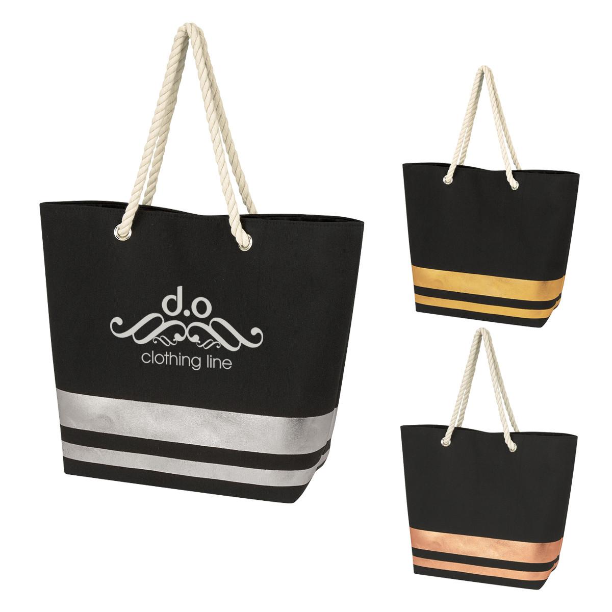 Metallic Accent Rope Tote Bag